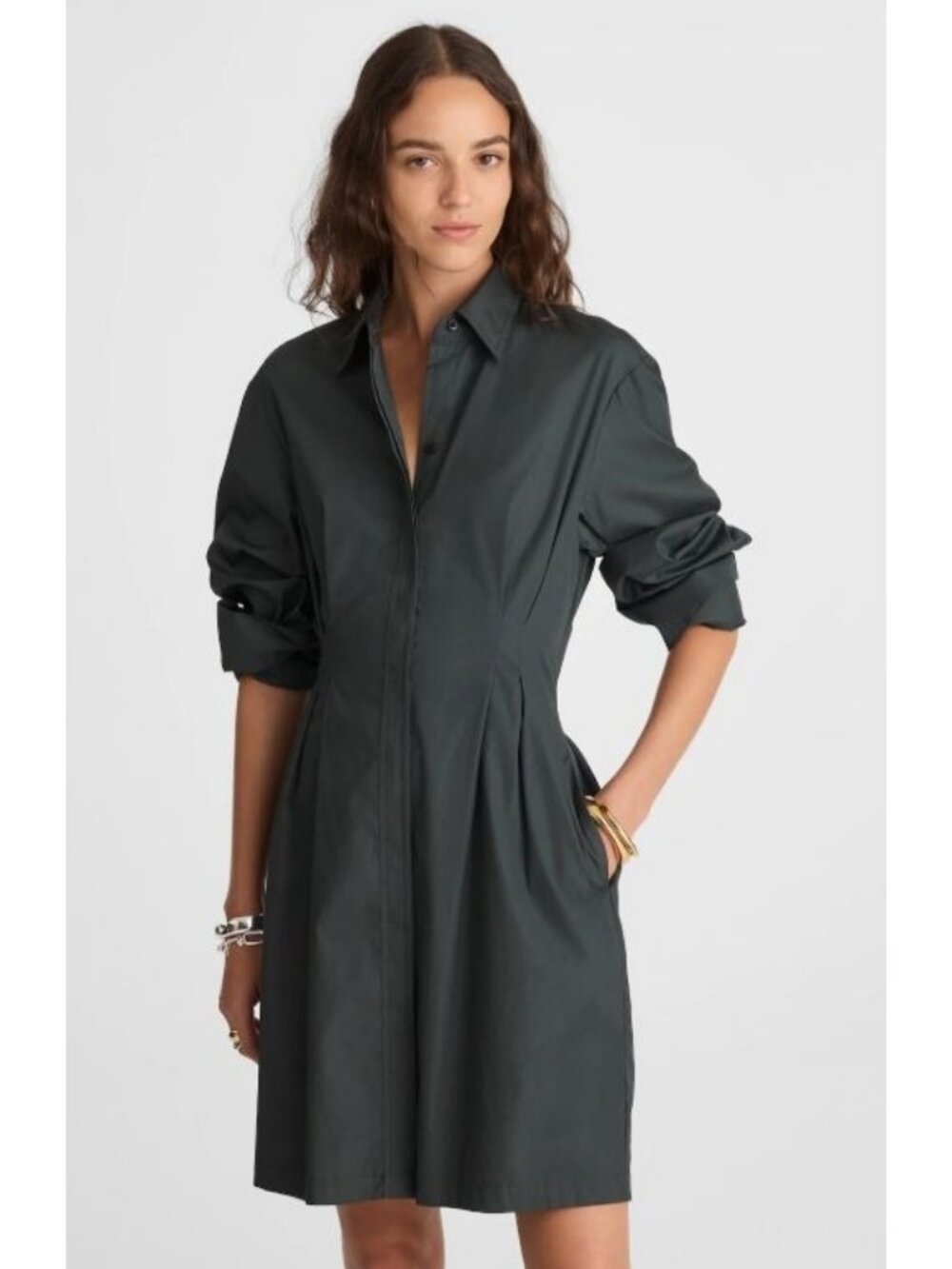 Madewell Tucked Mini Shirtdress Women's Size 0 in Summit Green New With Tags!